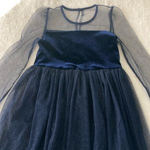 Bardot Junior navy dress, velvet and tulle